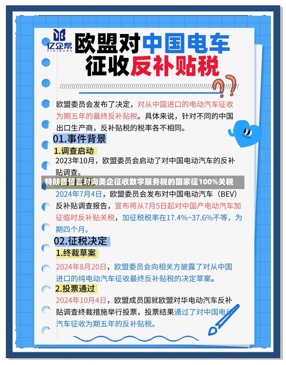 特朗普誓言对向美企征收数字服务税的国家征100%关税