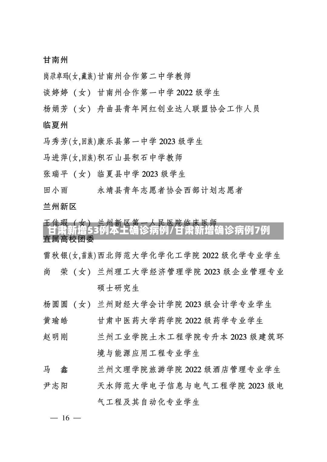 甘肃新增53例本土确诊病例/甘肃新增确诊病例7例