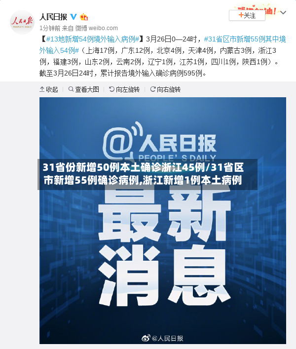 31省份新增50例本土确诊浙江45例/31省区市新增55例确诊病例,浙江新增1例本土病例