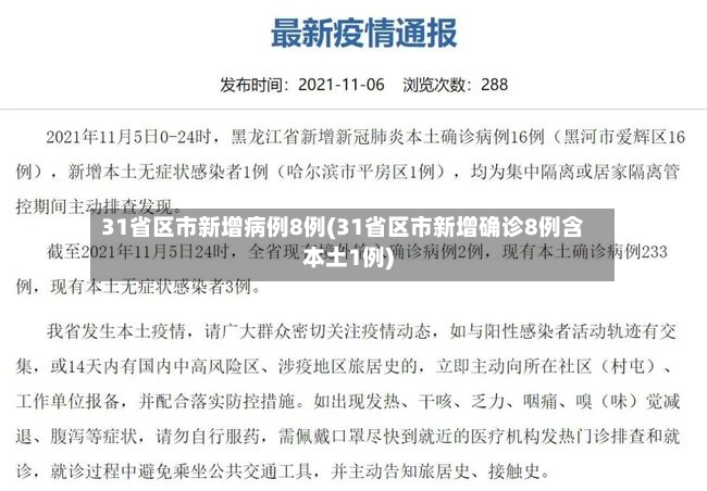 31省区市新增病例8例(31省区市新增确诊8例含本土1例)