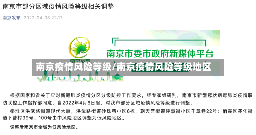 南京疫情风险等级/南京疫情风险等级地区