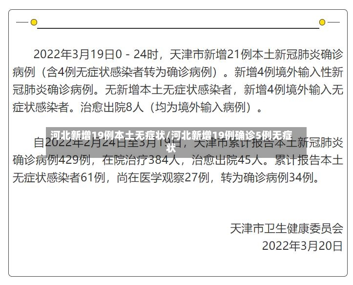 河北新增19例本土无症状/河北新增19例确诊5例无症状