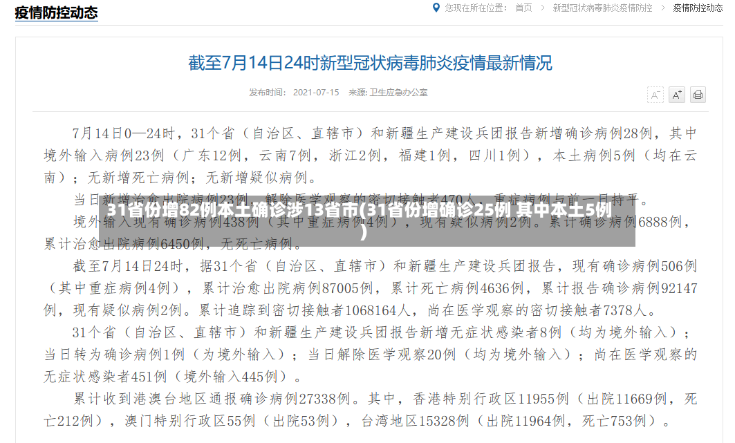 31省份增82例本土确诊涉13省市(31省份增确诊25例 其中本土5例)