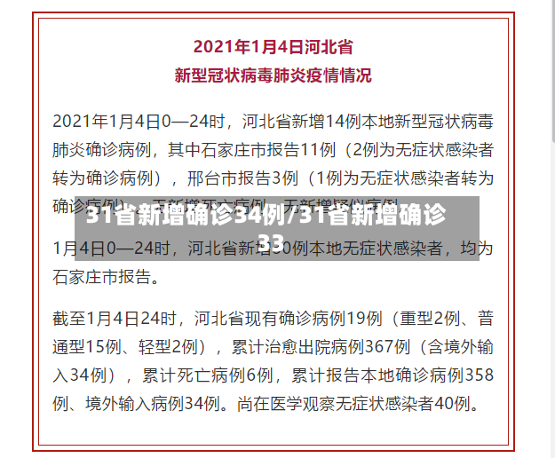 31省新增确诊34例/31省新增确诊33