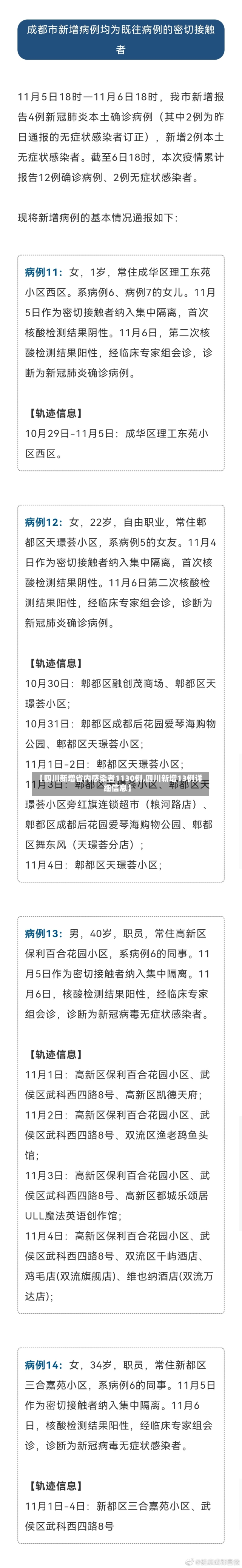 【四川新增省内感染者1130例,四川新增13例详细信息】