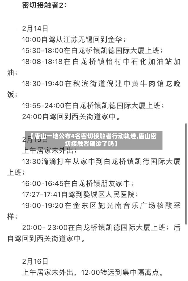 【唐山一地公布4名密切接触者行动轨迹,唐山密切接触者确诊了吗】